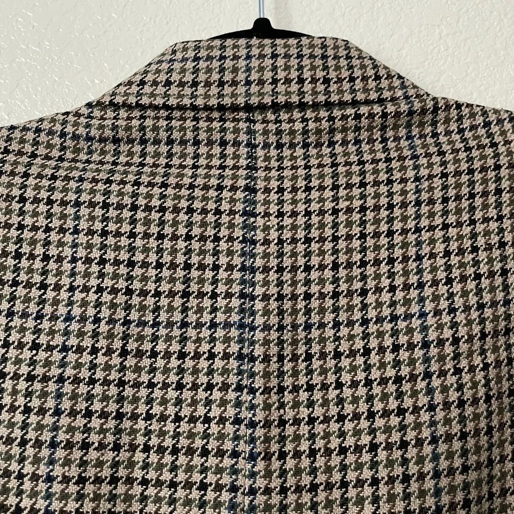 Vintage Hickey Freeman Blazer Mens 42R Tan Blue Houndstooth Sportscoat Union USA
